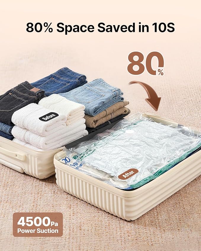 Vacuum Seal Bags for Clothing Travel with Rechargeable Cordless Pump, VINTAR 20 Pack Space Saver Vacuum Storage Bags Set (5XL/5L/5M/5S) for Clothes, Travel Compression Bags for Luggage and Suitcase