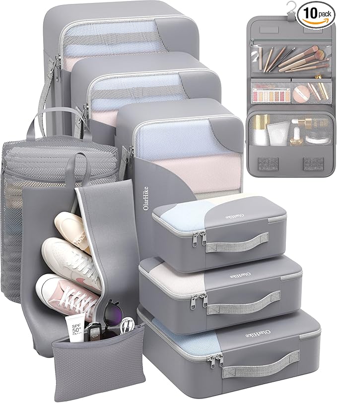 10 Set Packing Cubes for Travel, Gifts for Women Mom,Anti-Tearing Suitcase Organizer,OlarHike Vacation Essentials & Accessories for Cruise Ship