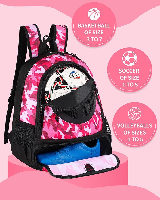 Basketball Bag Backpack for Men Women with Ball & Shoes Compartment 30L Capacity Lightweight Breathable Boys Girls Soccer Ball Bag Backpack Fit Volleyball Football Sports Travel School Gym