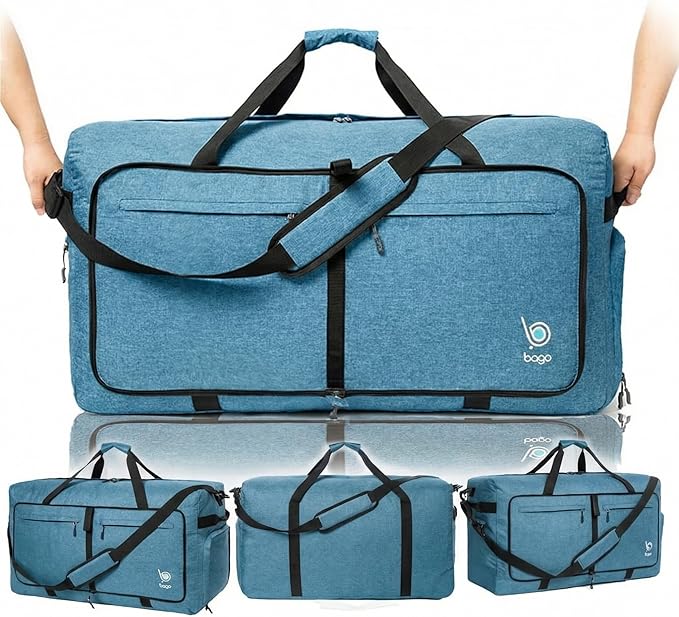 Bago Extra Large Duffle Bag for Travel Women & Men. Durable, Lightweight, Foldable Travel Duffel Bags For Traveling Women. 140L Duffle Bags Use As a Weekender Bag with Shoe Compartment, Checked Duffel