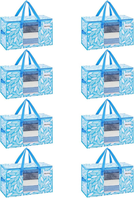 VENO 8 Pack Heavy Duty Moving Bags, Clothes and Comforter Storage Bags with Clear Window, College Dorm Essentials Packing Supplies, Foldable Boxes Alternative (Spring Breeze, 8 Pack)