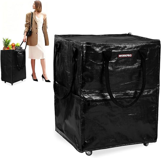 WORKPRO Large Rolling Grocery Bag, 36-Gallon Tote with 5 Wheels, 110 lbs Capacity, Dual Carry, Wide Zipper & Extra Storage for Shopping, Laundry & Moving