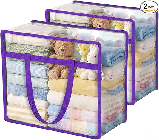2 Pack Clear Zippered Storage Bags for Clothes, Closet Organizers and Storage Vinyl Bag for Bedding, Linen, Blankets, Comforters, Clothes & Toys Multi Purpose & Space Saver PVC Organizers
