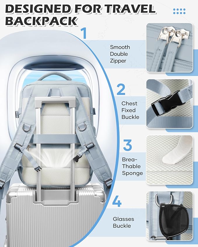 WONHOX Vacuum Seal Backpack for Travel with Air Pump Vacpack Carry on Flight Approved Compression Daypack Laptop Space Saver Bags Storage with Vacuum System 18x14x8 inches Travel Bag Women Men Blue