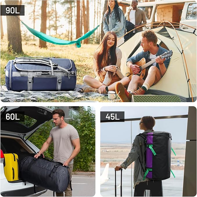 MIER Large Duffel Backpack Sports Gym Bag with Shoe Compartment, Heavy Duty and Water Resistant, Purple, 90L