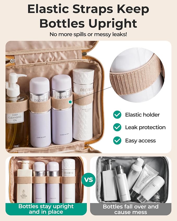 BAGSMART Toiletry Bag Hanging Travel Makeup Organizer with TSA Approved Transparent Cosmetic Bag Makeup Bag for Full Sized Toiletries(Coffee Brown) - Image 3
