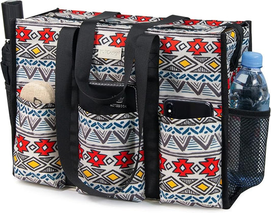 TOPDesign Utility Water Resistant Tote Bag with 13 Pockets, Top Zipper Closure & Thick Bottom Support, for Working Women