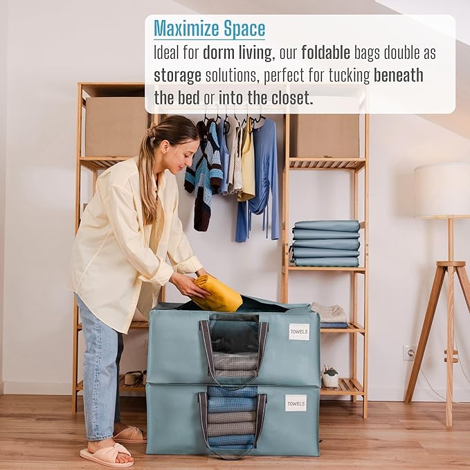 VENO 10 Pack Heavy Duty Moving Bags, Packing Bags with Clear Window, Alternative to Moving Boxes, Storage Bins for Clothes, Blankets, Comforters, College Dorm Essentials (Light Blue Matte,10 Pack)