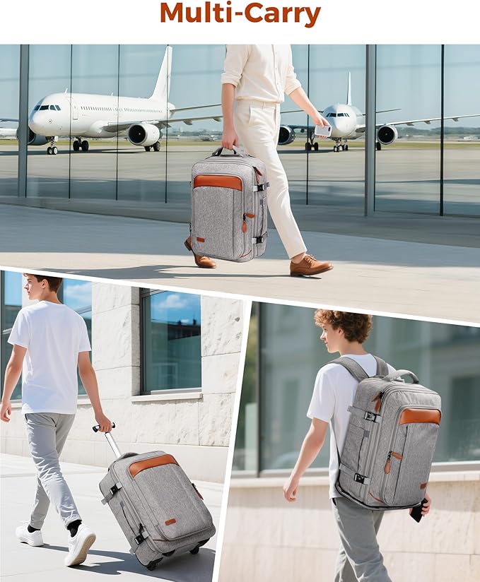 Vancropak Expandable Travel Rolling Backpack with Wheels, Airline Approved Wheeled Backpack with 3 Packing Cubes, 17 Inch Roller Carry on Luggage Suitcase Laptop Bag for Men Women, Grey