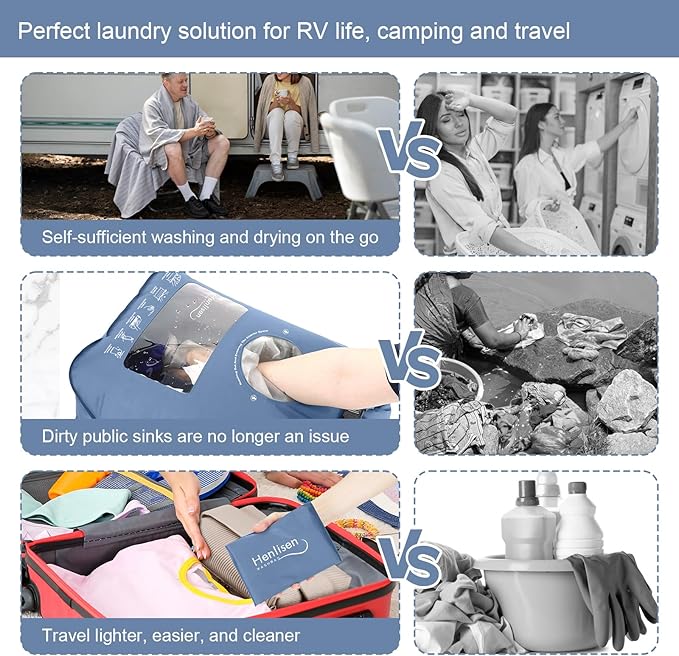 Wash Bag Portable Washing Machine for Camping Travel Laundry Washing Clothes Manual Washer Dry Bags Hand Wash for Outdoor Traveller RV Backpacking Adventures Cruise and Vacation Essentials