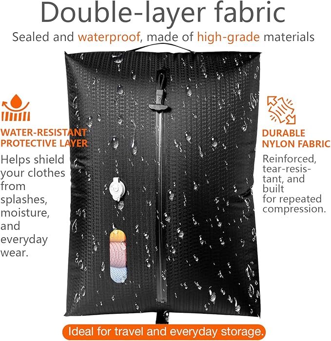 Travel Vacuum Bags With Pump, IPX7 Waterproof Travel Essentials Vacuum Compression Bags, 24L Capacity Cordless Travel Vacuum Bag Set Ideal for Carry-On Suitcases, Backpacks & Home Storage (2pc + Pump)