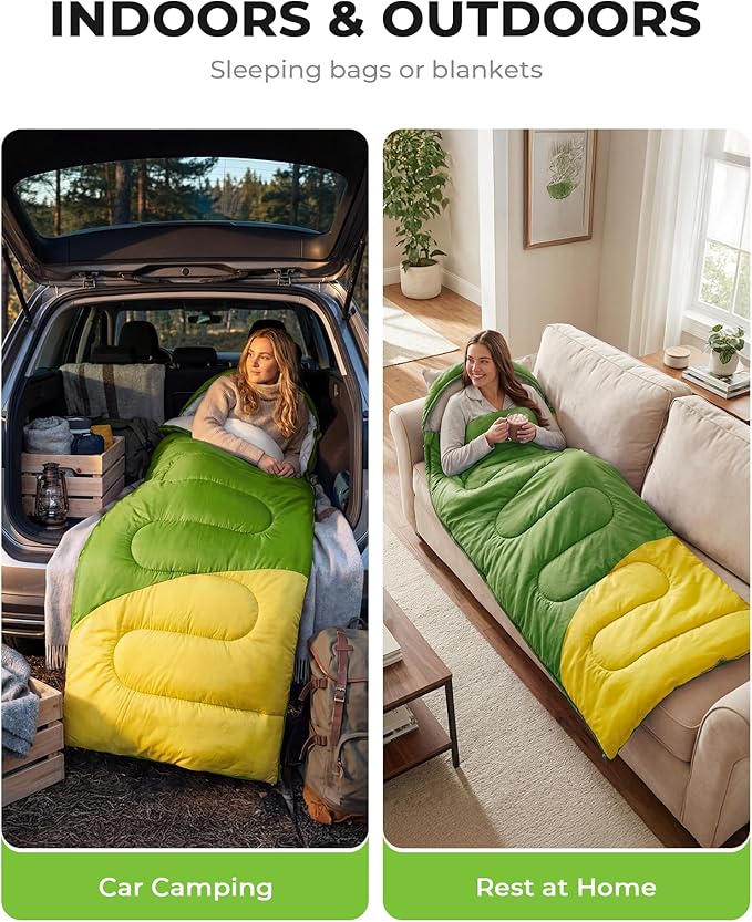 Sleeping Bag for Adults Warm Weather, Compact Lightweight Backpacking Sleeping Bag with Compression Sack, Camping Essentials Gear for Hiking Travel Climbing Outdoor & Indoor Use