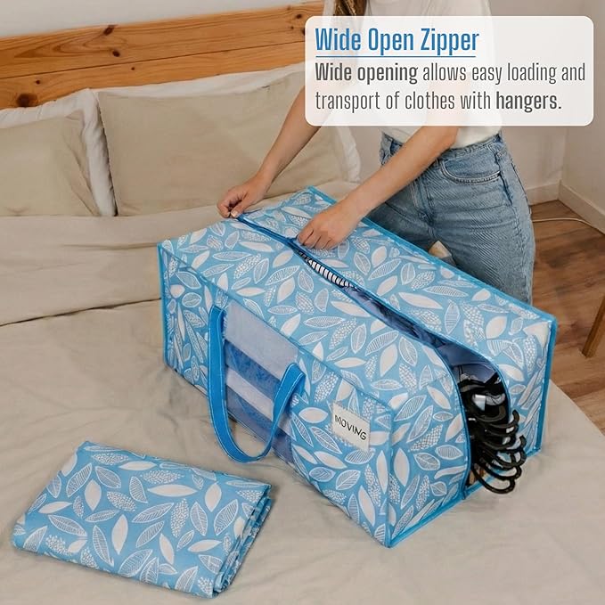 VENO 6 Pack Heavy Duty Moving Bags, Packing Bags with Clear Window, Alternative to Moving Boxes, Storage Bins for Clothes, Blankets, Comforters, College Dorm Essentials (Spring Breeze, 6 Pack)