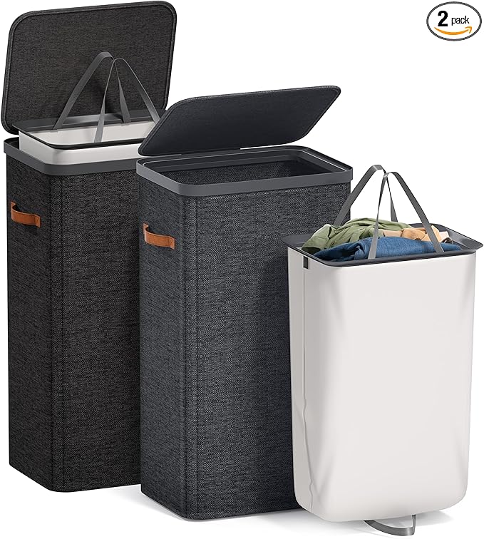 Sorbus Laundry Hamper with Lid - Collapsible Fabric Laundry Basket with Handles and Removable Laundry Bag – 26.5 Gallon (100 L) Dirty Clothes Hamper for Bedroom, bathroom and dorm - 2 Pack (Black)