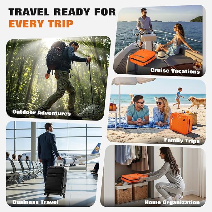 Vacuum Bags for Travel with Wired Pump, Travel Compression Bags for Clothes, 180° Open Zipper, Save 80% Space, IP68 Waterproof Travelpack Vacuum Kit for Luggage, Suitcase, Home Storage (2 Pack + Pump)