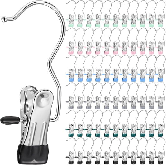 Yinder Boot Hangers Clips Laundry Hooks Hanging Stainless Steel Clothes Pins Portable Hangers for Closet Travel Socks Pants Handbags Hats Towels (Multicolor,60 Pcs)