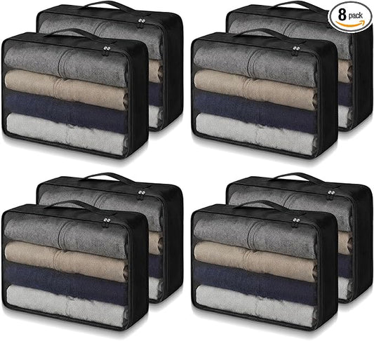 Silkfly 8 Pcs XL Packing Cube for Travel Luggage Organizer Suitcase High Capacity Large Packing Bag Bulk Reusable Mesh Travel Cube for Hiking Camping Accessory, 17.7 x 13 x 4.7 Inch (Black)