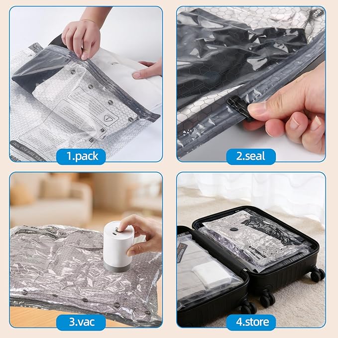 9 Jumbo Vacuum Storage Bags Travel Kit With Rechargeable Wireless Pump, Extra Large Compression Space Saver Bags For Clothes, Bedding & Luggage, Ideal For Travel, Moving & Home Organization