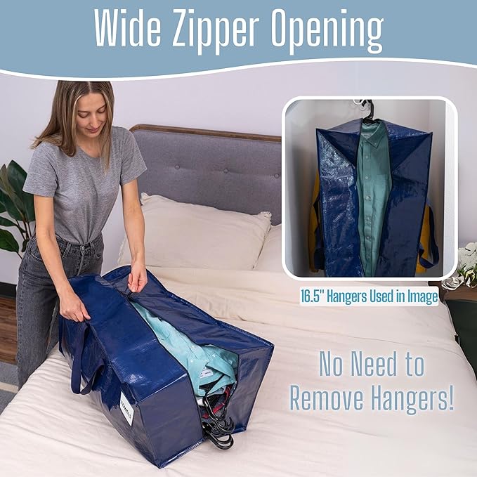 VENO 12 Pack Moving Bags w/Backpack Straps, Heavy Duty, Moving Boxes Alternative, Packing Supplies, Large Storage Totes for Dorm Room Essentials with Zipper for Clothes (Blue, 12 Pack)