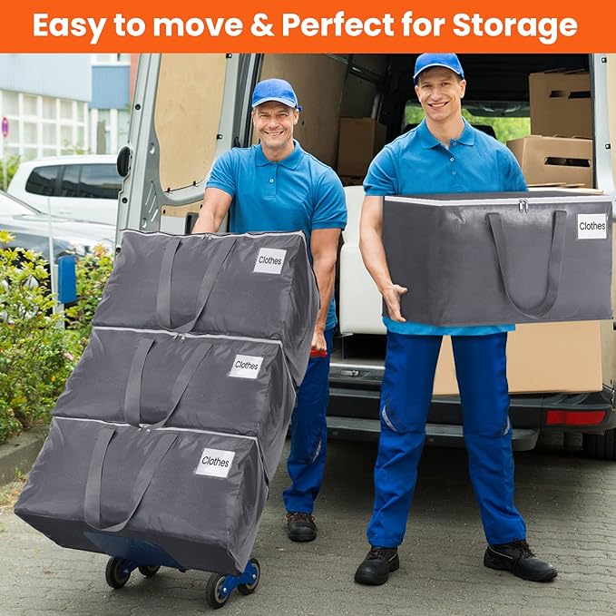 BlissTotes Large Moving Bags, Storage Bags with Zippers, Handles Moving Supplies with lids, Heavy Duty Totes for Storage Bags for Space Saving, Moving and Storing 93L, 6 Pack