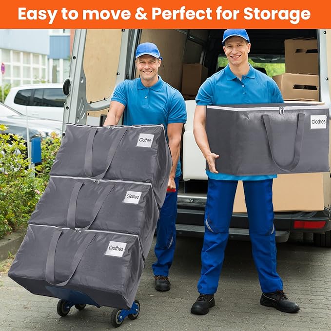 BlissTotes Large Moving Boxes and with Zippers & Handles Moving Supplies with lids, Heavy Duty Totes for Storage Bags for Space Saving, Fold Flat, Moving and Storing 76L, 2 Pack