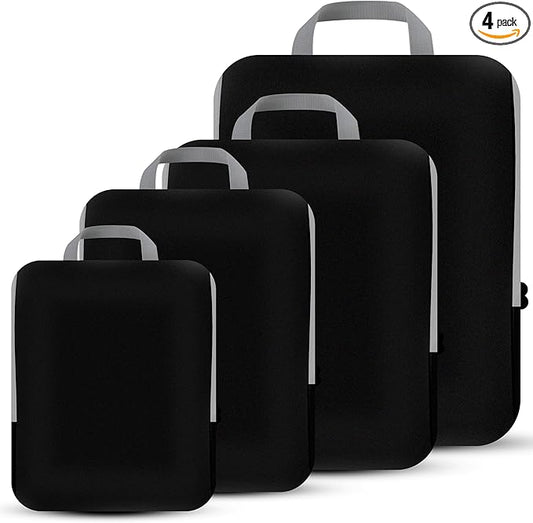 PANDA JOYS 4 Set Compression Packing Cubes Travel - Travel Accessories Expandable Packing Organizers for Carry On - Essentials Luggage Bags - Black