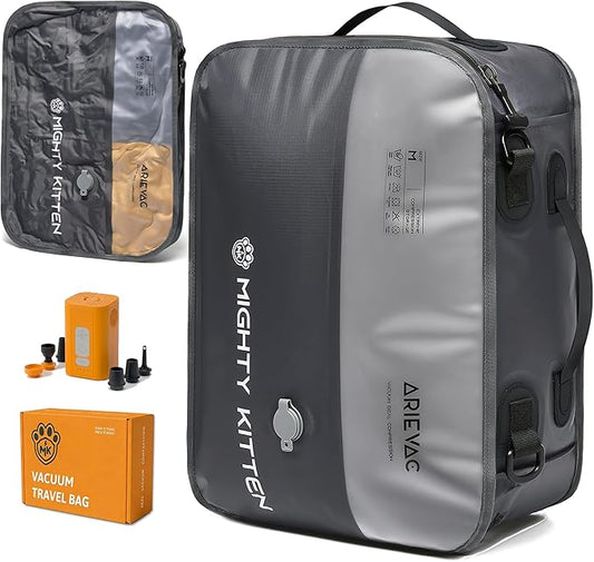 IKYWT Travel Vacuum Seal Bag with Pump, 21L Compression Packing Cube Kit with 270° Zipper, Reusable Waterproof Vacuum Storage for Carry-On & Small Checked Luggage (1-Pack)