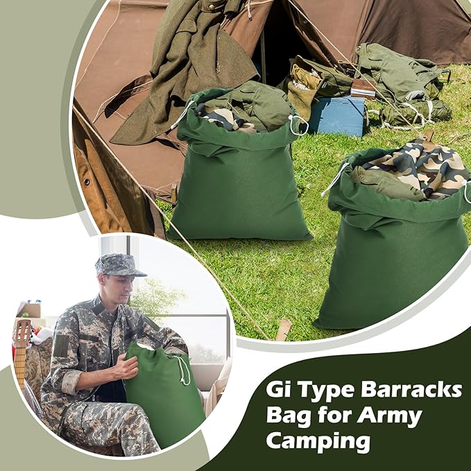 4 Pcs Army Laundry Bags 24'' x 32'' Extra Large Heavy Duty Military Barracks Drawstring Canvas Cotton Laundry Bags for Home Travel Camp Clothes Organizer Storage