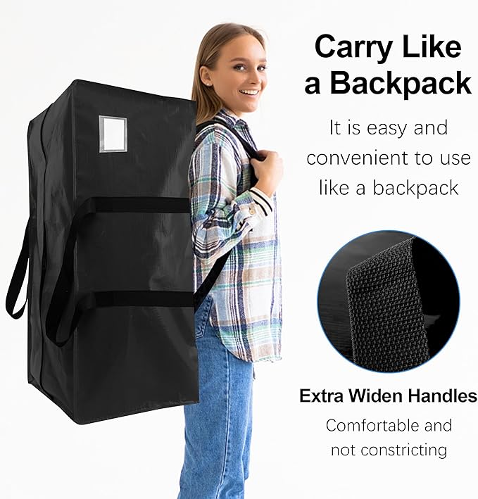 6 Pack Heavy Duty Extra Large Moving Bags W/Backpack Straps - Strong Handles & Zippers, Storage Totes For Space Saving, Fold Flat, Alternative to Box and Bin (40 gal, Black)