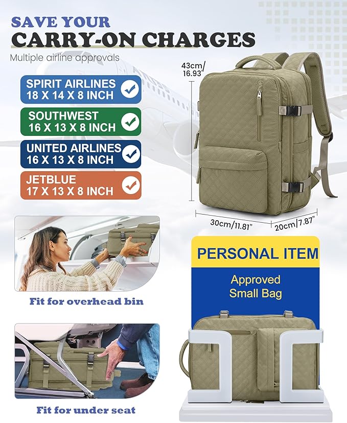 WONHOX Travel Vacuum Storage Backpack with Air Pump Vacuum Seal Compression Space Saver Bags Clothing Vacpack 18x14x8 inches Travel Bag Carry on Personal item Laptop Work Backpacks Women Men Khaki