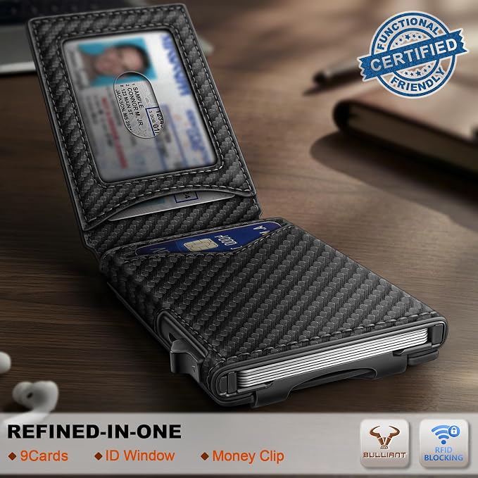 BULLIANT Men Slim Magnetic Leather Wallet Metal Case Money Clip 9 Cards - Image 2