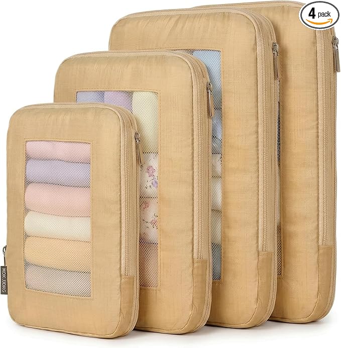 Compression Packing Cubes For Carry On Suitcase 20-22 Inch, 4 Pcs Expandable Packing Cubes For Travel for Luggage, Space Saving Travel Essentials