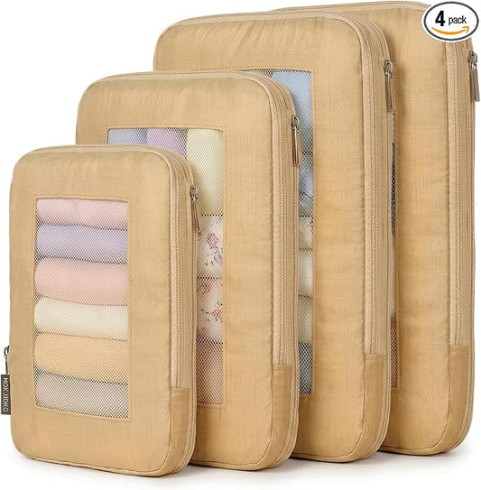 Compression Packing Cubes For Carry On Suitcase 20-22 Inch, 4 Pcs Expandable Packing Cubes For Travel for Luggage, Space Saving Travel Essentials