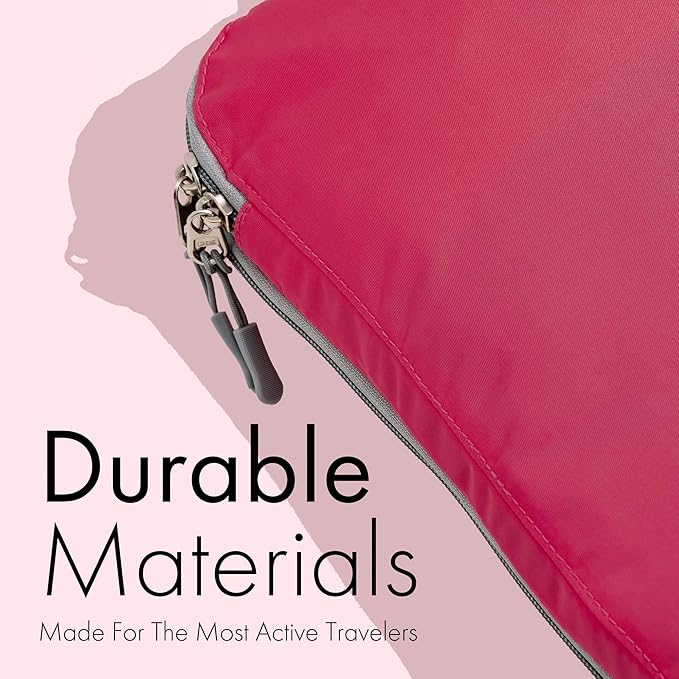 (Not Made In China) Compression Packing Cubes For Travel, Suitcase and Luggage Space Saver Organizer Bags, Lightweight, Waterproof Nylon, Durable, 4pc Set, Plum