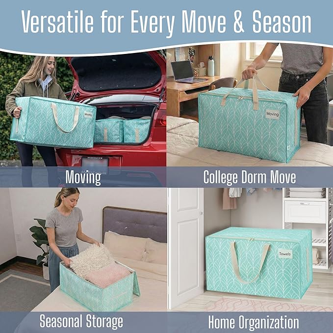 VENO 6 Pack Extra Large Heavy Duty Moving Bags with Wide Opening & Reinforced Handles, Reusable Storage Tote Bags with Strong Zippers for Clothes, College Dorm Essentials & Moving Supplies