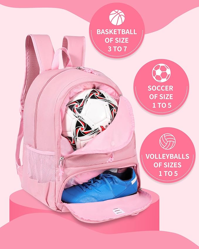 Basketball Bag Backpack for Men Women with Ball & Shoes Compartment 30L Capacity Lightweight Breathable Boys Girls Soccer Ball Bag Backpack Fit Volleyball Football Sports Travel School Gym