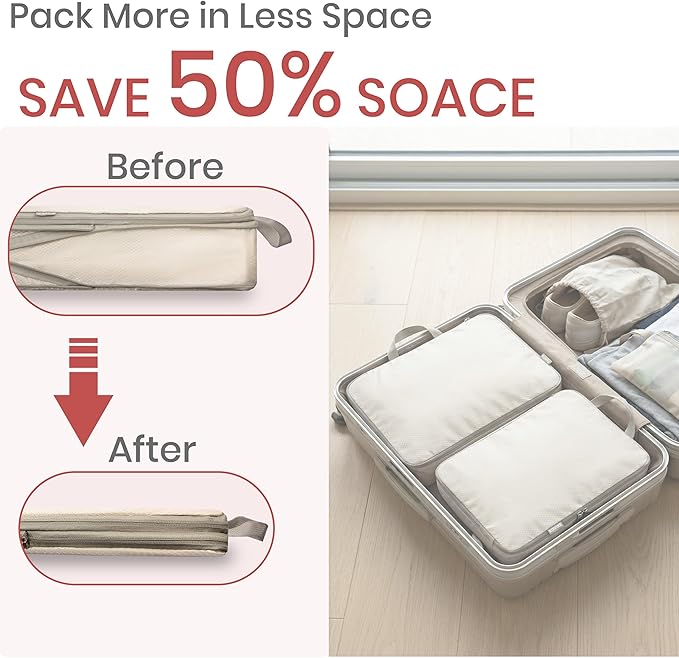 Compression Packing Cubes for Travel, Set of 6 Expandable Luggage Organizers with Shoe Bag, Lightweight Water-Resistant Suitcase Essentials for Carry-on & Checked Luggage, Grey
