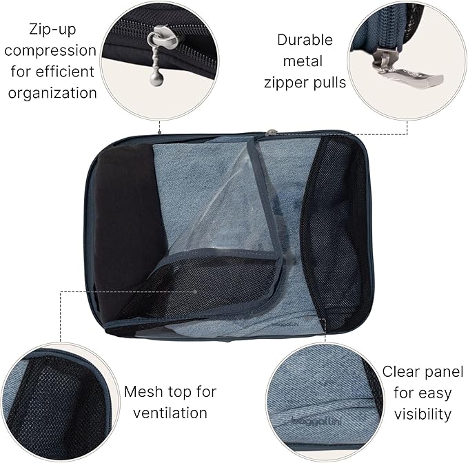 Baggallini Compression Cube 3-piece set - Lightweight Compression Packing Cubes for Travel
