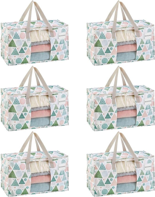 VENO 6 Pack Moving Bags, Large Christmas Storage Bins with lids, Packing Supplies for College, Alternative to Moving Boxes, Foldable, Heavy-Duty Tote, Christmas Pattern (Pastel Forest, 6 Pack)