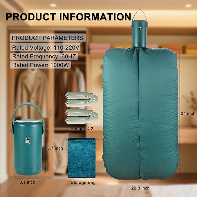 Portable Clothes Dryer Mini Dryer Machine Small Compact Foldable Electric Drying Machine with Dry Bag for Travel,RV, Home,Apartment, Laundry, Hotel Room