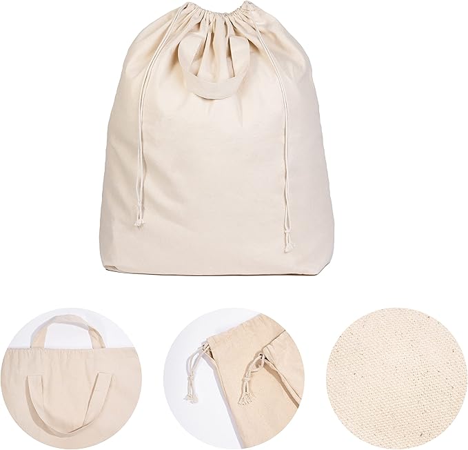 Canvas Laundry Bags - Extra Large, Heavy Duty, 100% Cotton Laundry Bag with Straps, Handles, and Drawstring - College Dorm Laundry Bag in XL Size - Washable, Foldable Laundry Basket Liner (2 Pack)