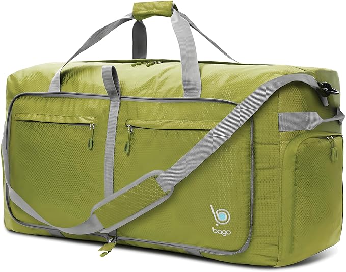 Bago Large Duffle Bag for Travel Women & Men. Durable Lightweight Foldable Travel Duffel Bags For Traveling Women. 100L Duffle Bags for Overnight Bag With Shoe Compartment Collapsible Weekender duffel