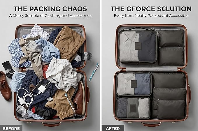 G-FORCE 6-Piece Packing Cube Set | Travel Organizers for Luggage | Suitcase Packing Organizers | Travel Accessories for Carry-On | 100% Polyester