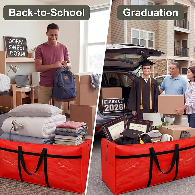 4 Pcs 194 Gallon Extra Large Moving Bags Heavy Duty Storage Bag with Strong Zipper Handle Foldable XXL Jumbo Storage Tote Packing Moving Box for College Dorm Travel Cloth Duffle (Red)