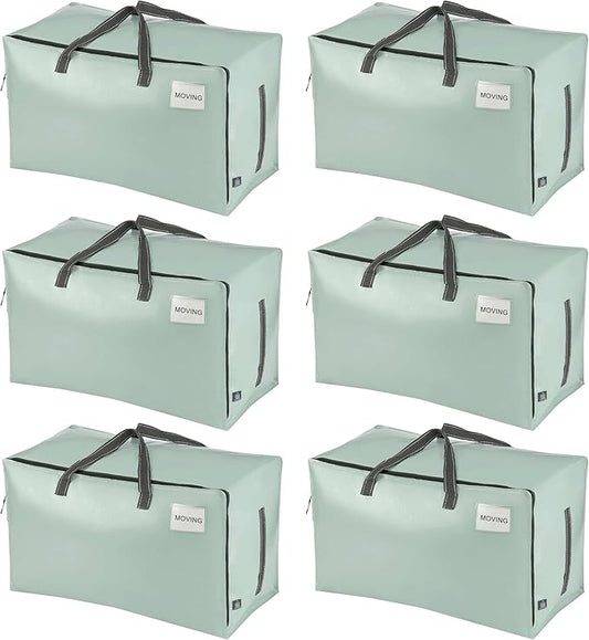 VENO 6 Pack Extra Large Heavy Duty Moving Bags with Wide Opening & Reinforced Handles, Reusable Storage Tote Bags with Strong Zippers for Clothes, College Dorm Essentials & Moving Supplies