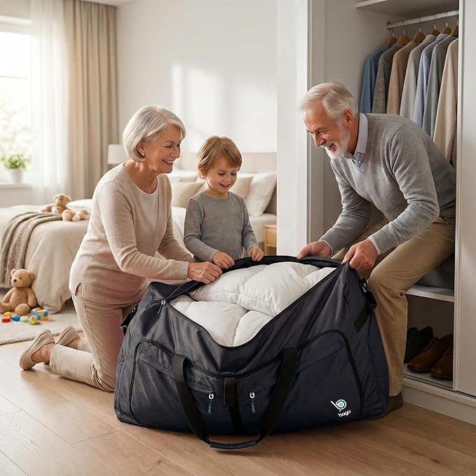 Bago Large Duffle Bag for Travel Women & Men. Durable Lightweight Foldable Travel Duffel Bags For Traveling Women. 100L Duffle Bags for Overnight Bag With Shoe Compartment Collapsible Weekender duffel