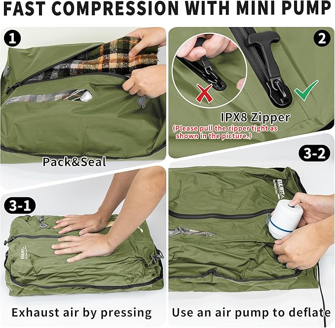 Reusable Vacuum Bags for Travel,Professional Waterproof IPX8 Vacuum Compression Bag for Suitcases Backpack,Space Saver Bags Packing Organizers for Clothing Packing(2 Pack,Grass Green)