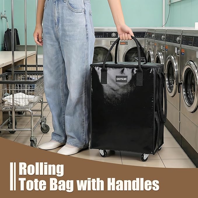 Reusable Hauler Rolling Tote Bag, Collapsible Portable Shopping Cart with Wheels for Groceries, Apartments Laundry, Organization , Heavy Duty Utility Tote, Basket with Wheels, Travel and Moving, 75lbs