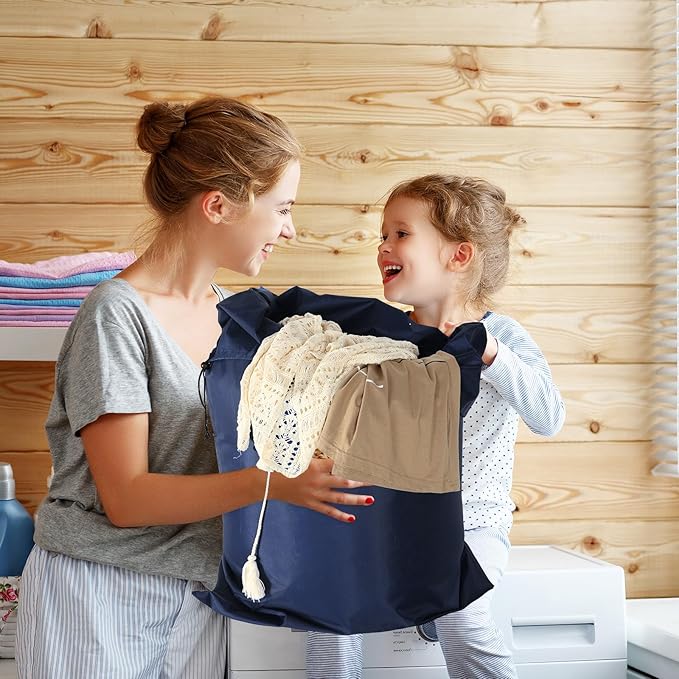 Woanger 12 Pack 28 x 45 Inch Extra Large Laundry Bags Bulk Washable Travel Laundry Bag with Drawstring Closure Large Dirty Clothes Organizer for College Dorm Home Hotel Camping(Navy Blue)