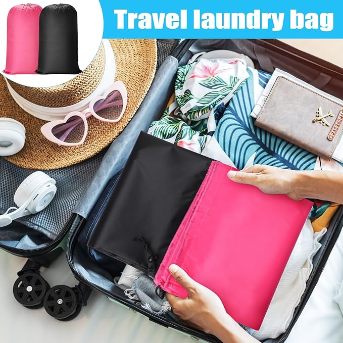 Nuogo 20 Pcs Laundry Bag Washable Travel Laundry Bags with Drawstring Lock Closure Large Heavy Duty for Camping Tent Blankets Dirty Clothes Yarn Fabric Storage, 38 x 24 Inches(Black, Pink)